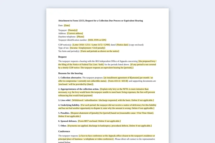 First page of the CDP request attachment template