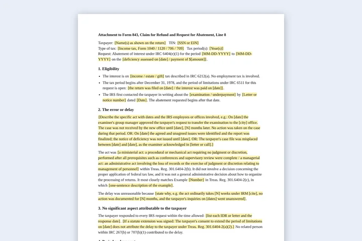 First page of the Interest abatement request template